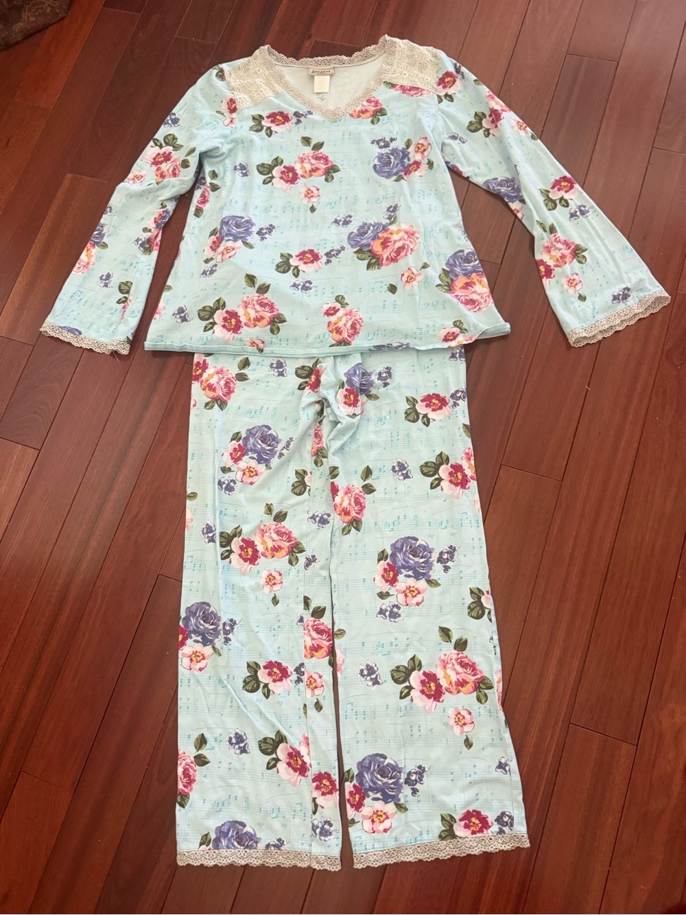 BedHead PJs Pajama Set Women’s Med Blue Pink Green Rose Top & Pants